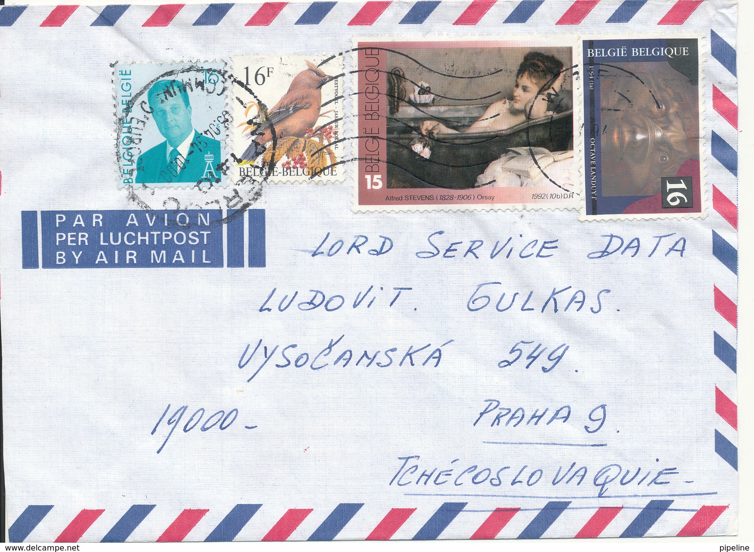 Belgium Air Mail Cover Sent To Czech. Republic 3-4-1994 Topic Stamps - Covers & Documents