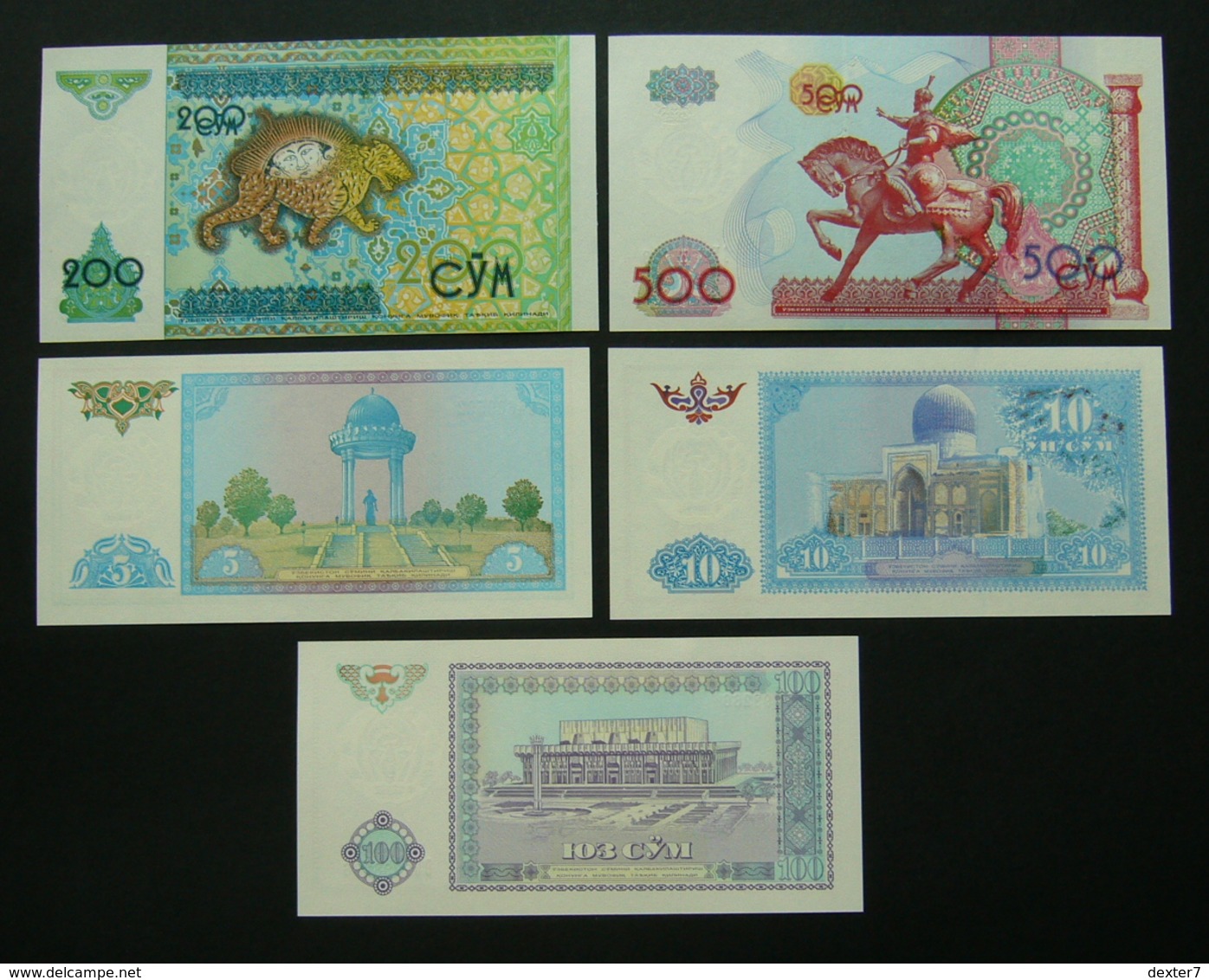Uzbekistan 5, 10, 100, 200 E 500 Sum 1994 1997 1999 UNC FdS 5x Pcs Set - Uzbekistan