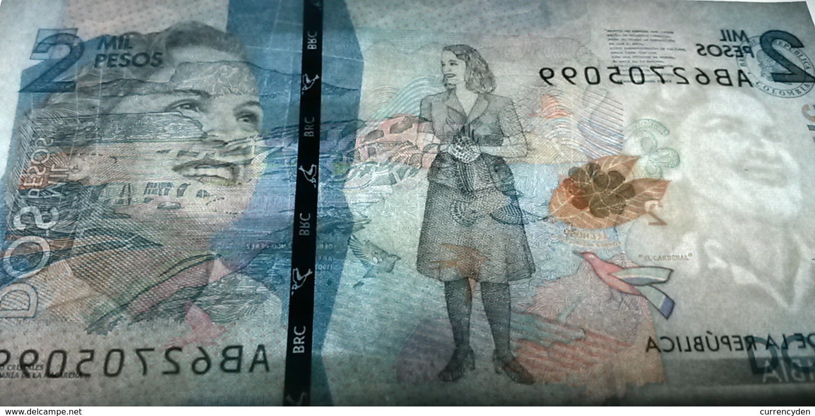 Colombia P458, 2000 Peso, Artist Débora Pérez / Caño Cristales River, Bird 2015 - Colombie