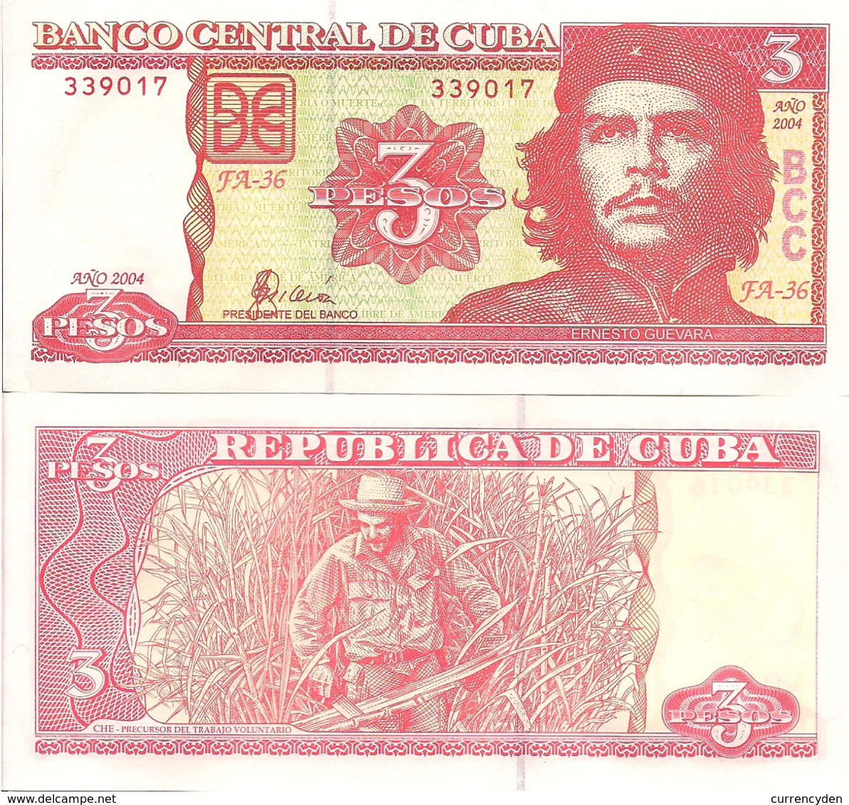 Cuba P127,3 Peso, "Che" Guevara / "Che" Cutting Sugar Cane 2004 - Cuba