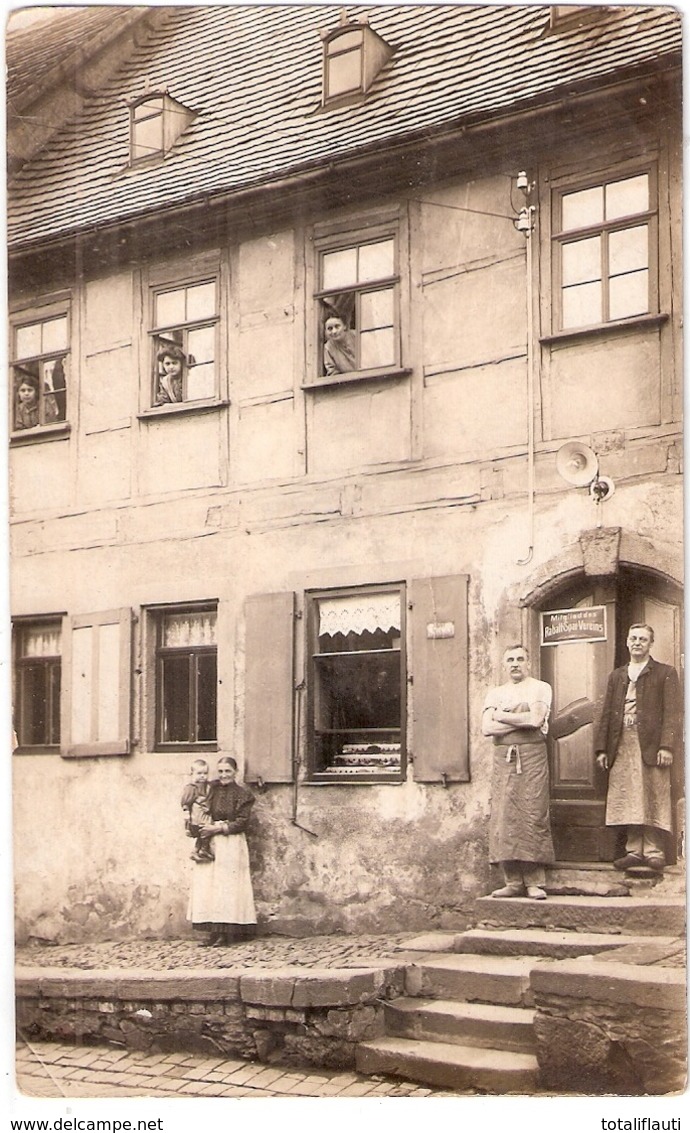 LUNZENAU Geschäft Schild Mitglied Des Rabatt Sparvereins Original Private Fotokarte 29.7.1910 Gelaufen - Lunzenau