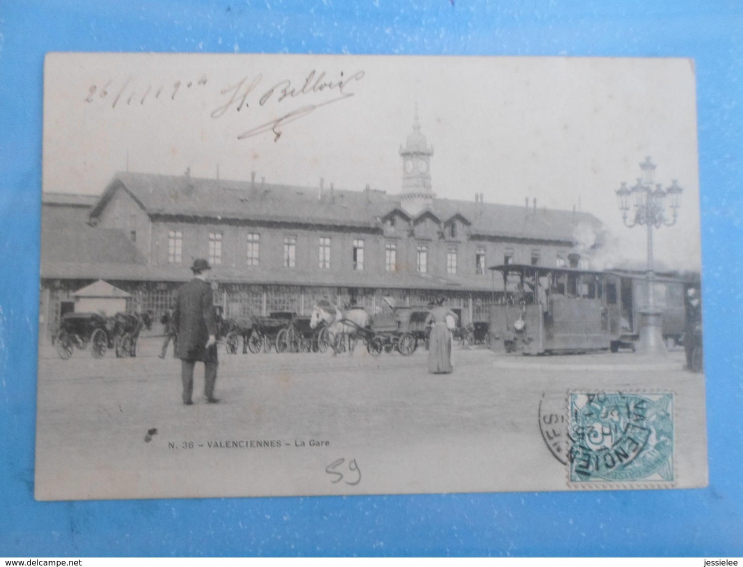 CPA ANIMEE VALENCIENNES - LA GARE - TRAMWAY - ATTELAGE CHEVAUX - Tramways