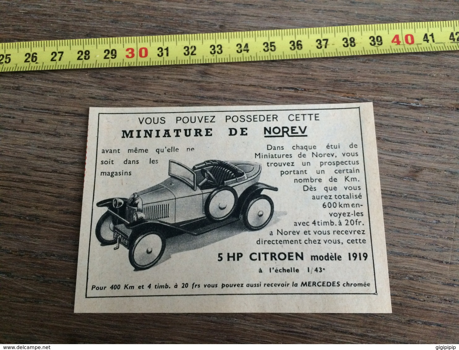 PUB PUBLICITE NOREV MINIATURES 5 HP CITROEN MODELE 1919 - Collezioni