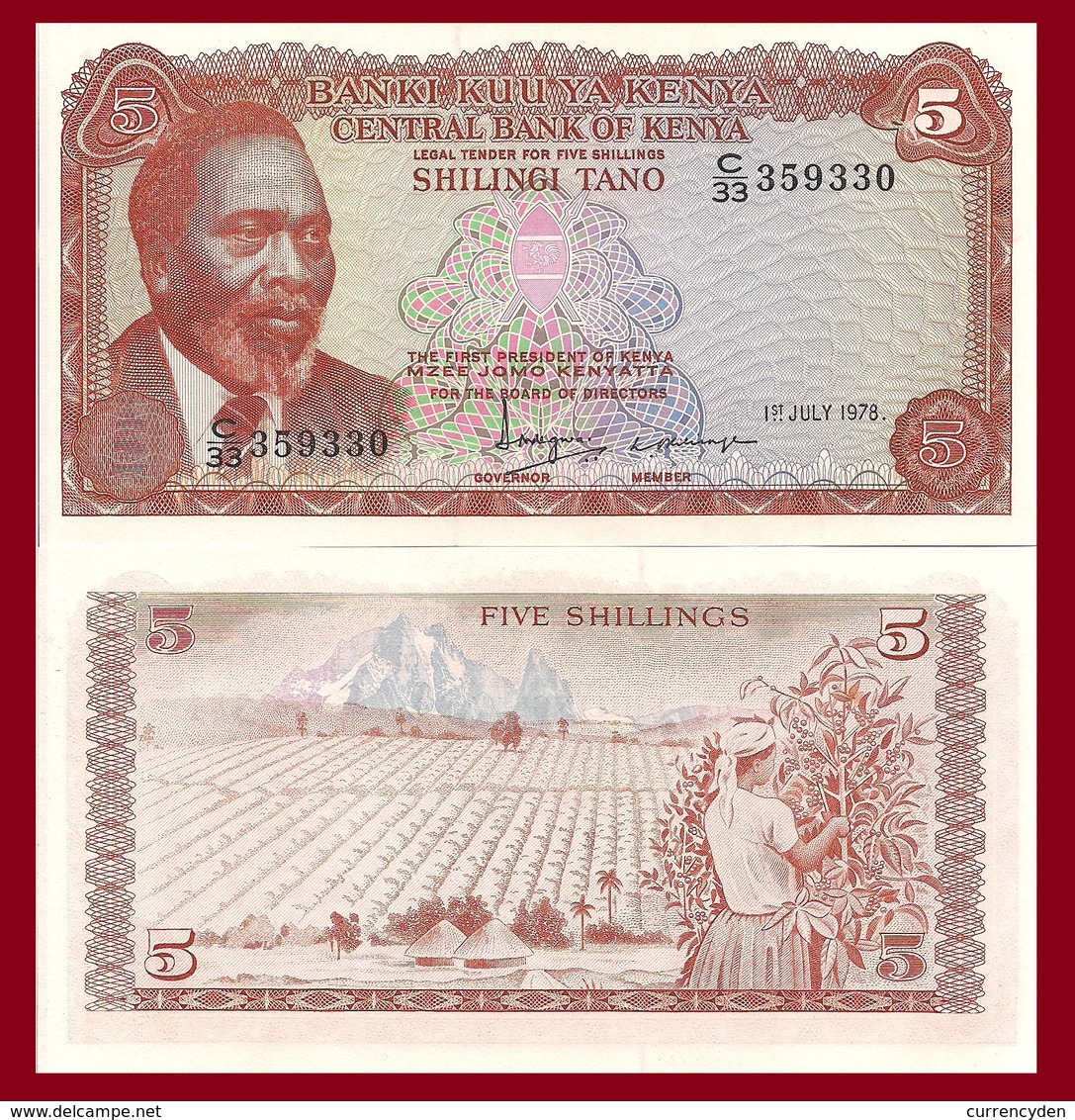 Kenya P15, 5 Shillingi, President Kenyatta / Coffee Harvest UNC 1978 See UV - Kenia