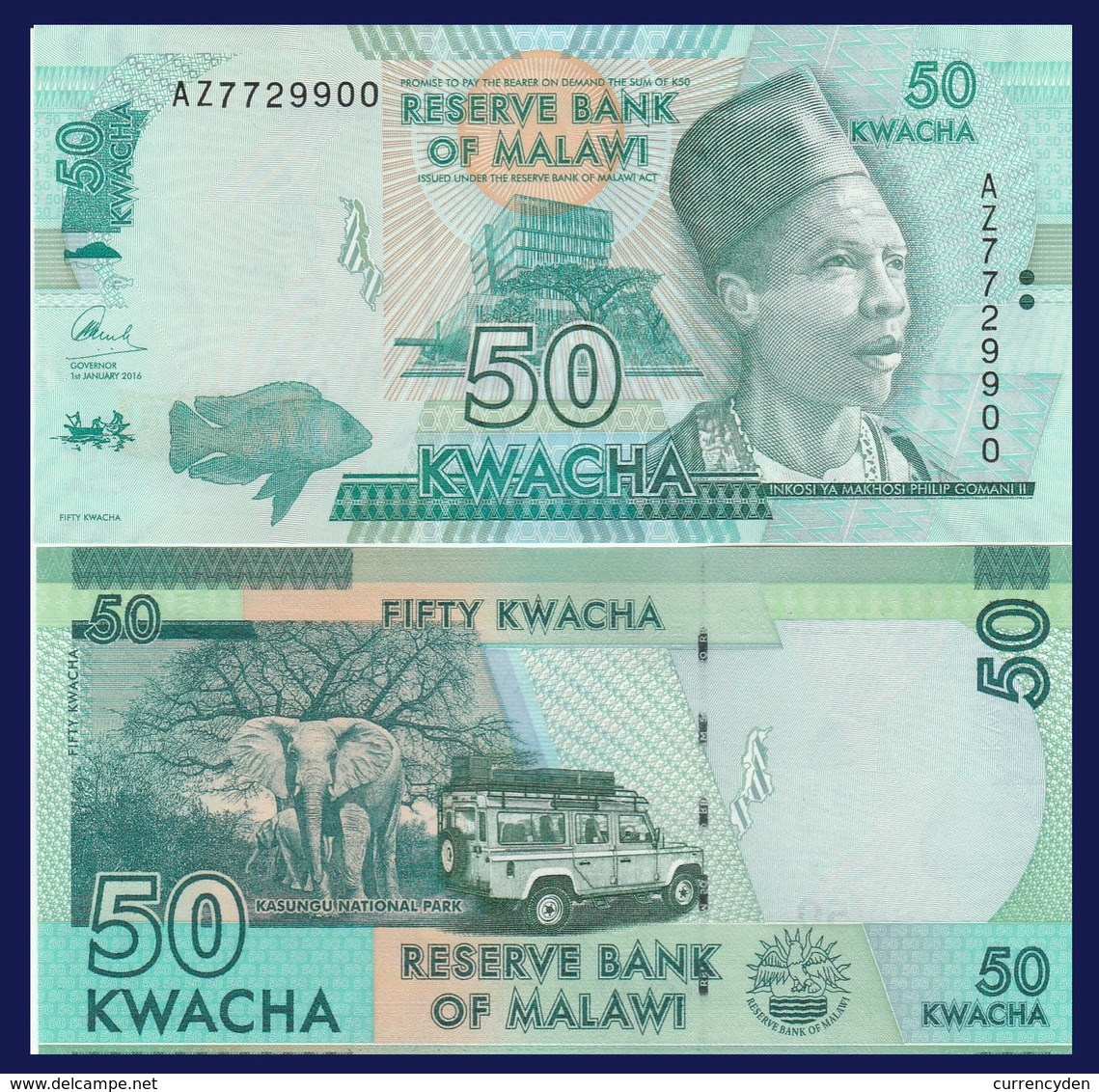 Malawi P64, 50 Kwacha, 2016, Elephant, Safari Jeep UV & Watermark Images UNC - Malawi