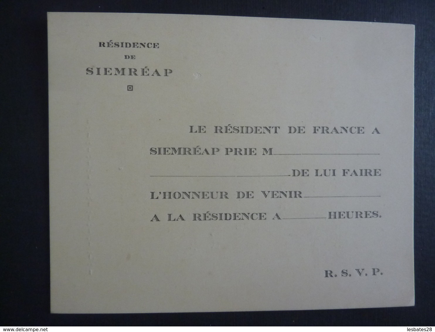 CAMBODGE RESIDENT DE FRANCE à SIEMREAP (Inviation Non Nominative) à  Dejeuner 26 Novembre 1936 - Menus