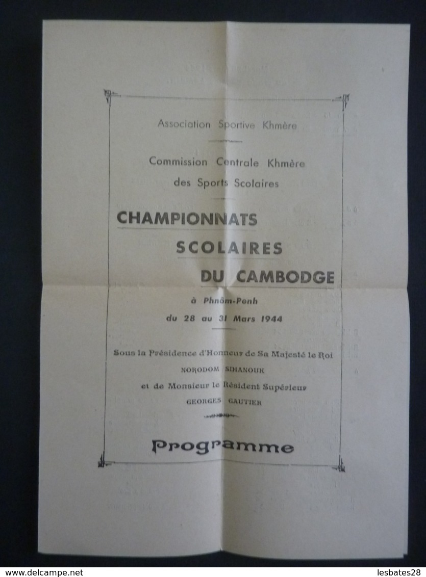 PHNOMPENH  Association Sportive  KHMERE Des Sports Scolaire Championnats Du Cambodge  1944 Clas 4 - Programmi