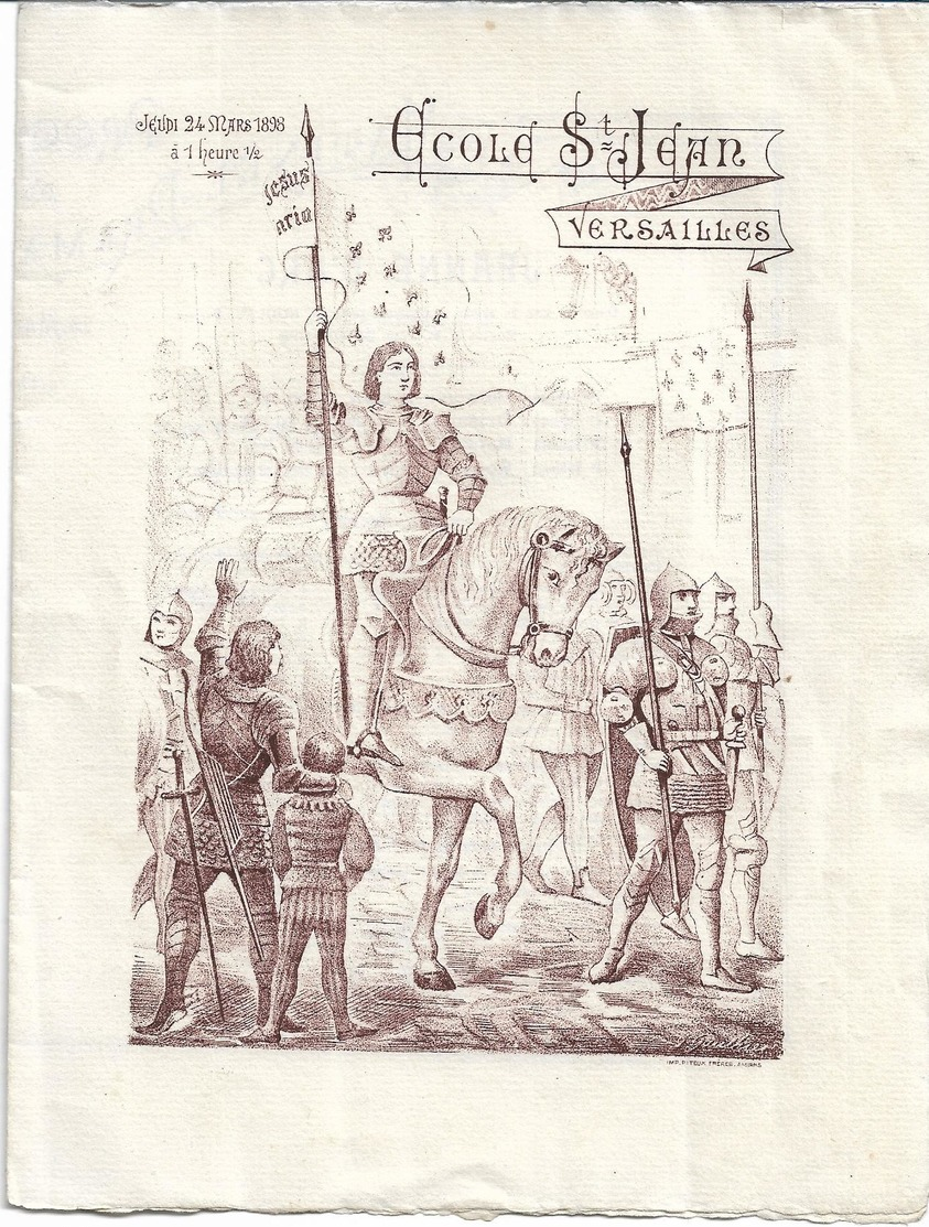 Programme 1898 Ecole St Jean Versaille.  Jeanne D'arc - Programmes