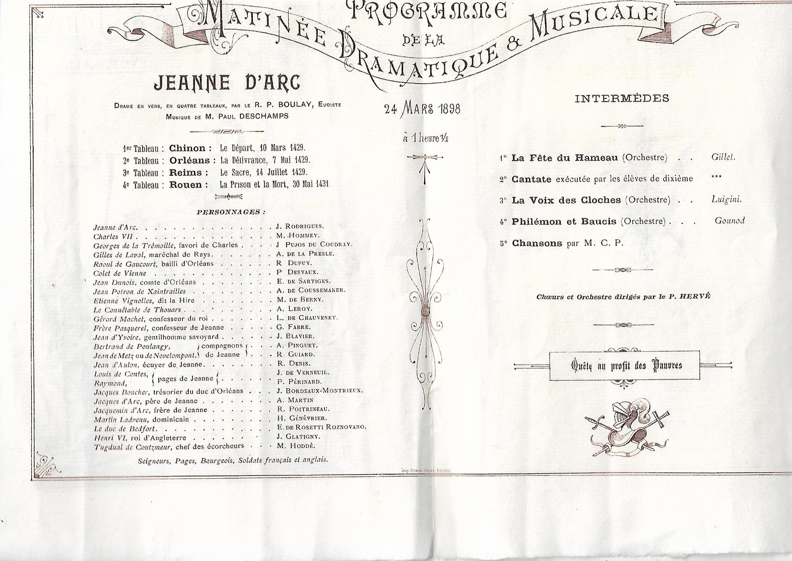 Programme 1898 Ecole St Jean Versaille.  Jeanne D'arc - Programmes
