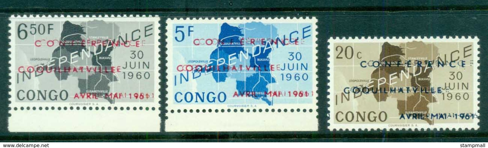 Congo DR 1961 Independence Opt. Conference Coquilhatville, DOUBLE Opts From Printing Sheet Offsets 3x MUH - Other & Unclassified