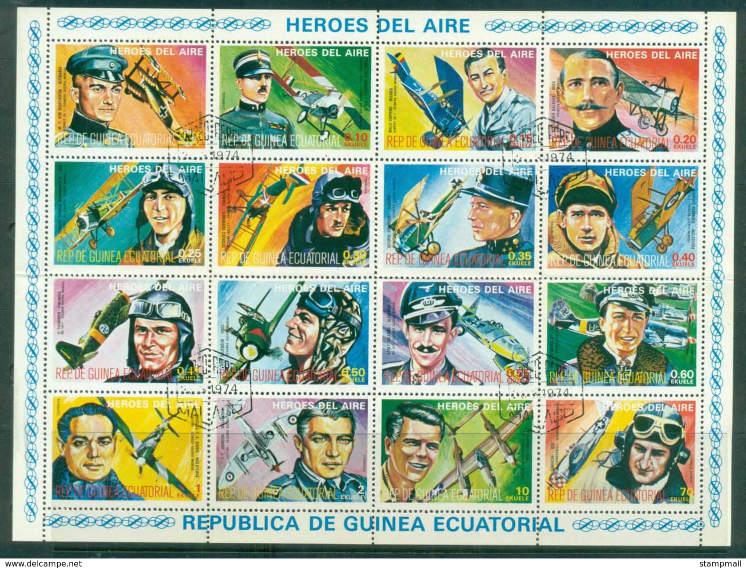 Equatorial Guinea 1974 Heroes Of The Air Sheetlet CTO - Equatorial Guinea