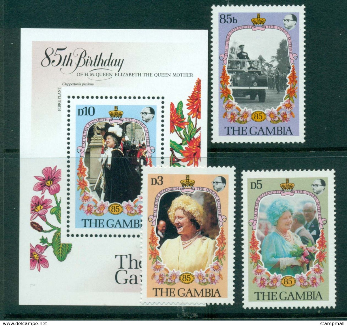 Gambia 1985 Queen Mother 85th Birthday + MS MUH Lot30340 - Gambia (1965-...)
