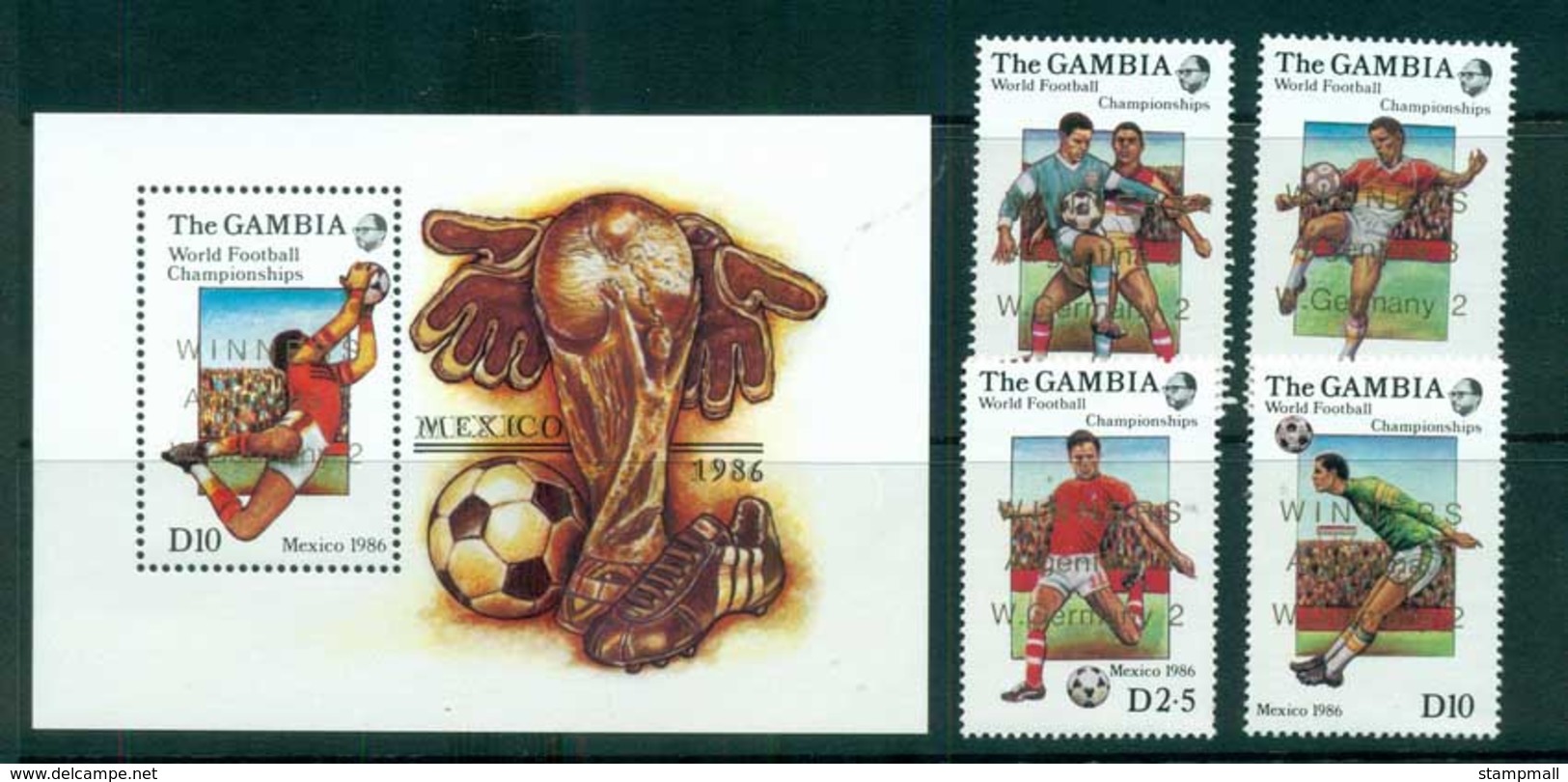 Gambia 1986 World Cup Soccer, Mexico Opt Winners + MS MUH Lot73180 - Gambia (1965-...)