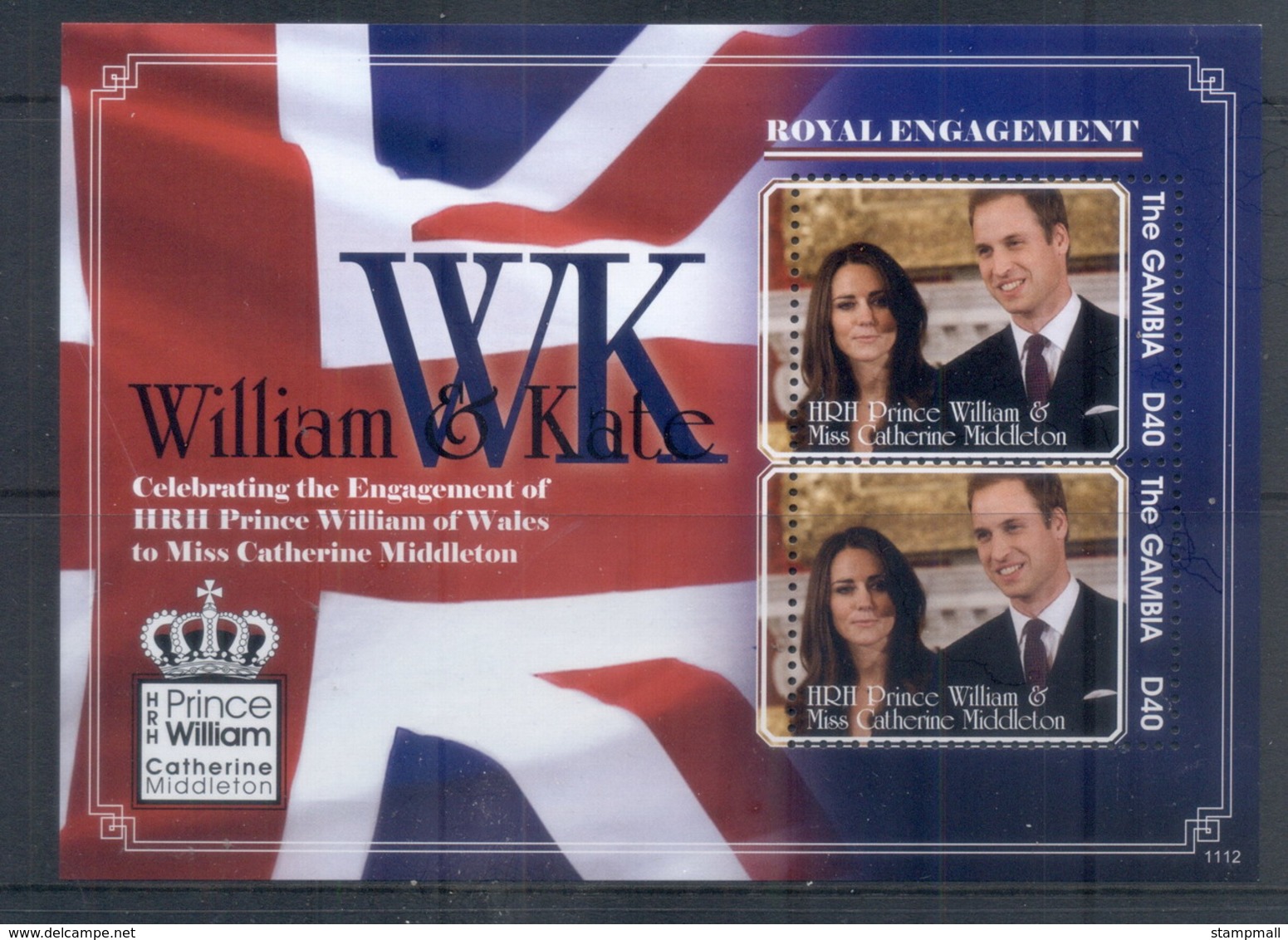 Gambia 2011 Royal Engagement William & Kate #1112 D40 MS MUH - Gambia (1965-...)