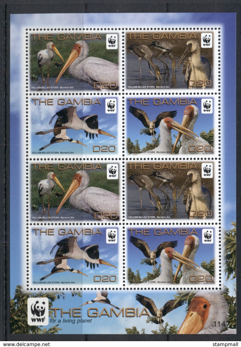Gambia 2011 WWF Yellow Billed Stork MS MUH - Gambia (1965-...)