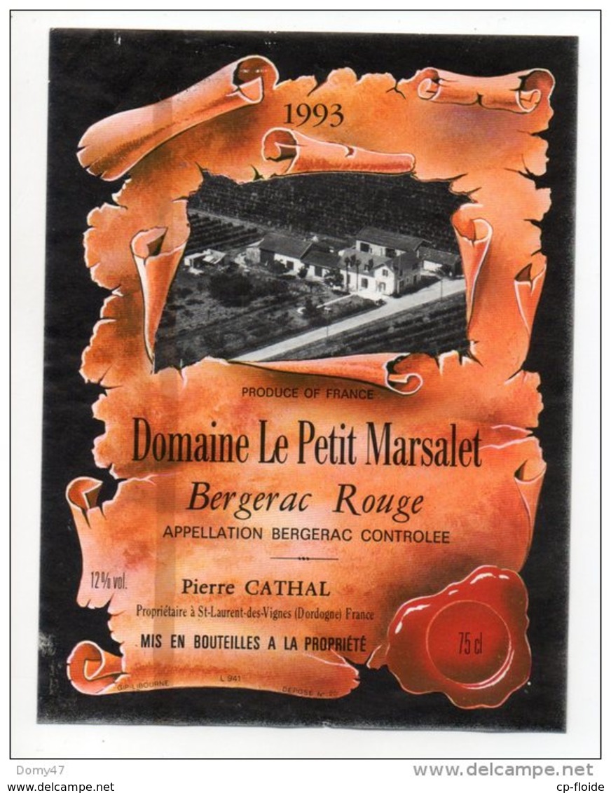 BERGERAC . DOMAINE LE PETIT MARSALET 1993 . PIERRE CATHAL - Ref. N°2539 - - Bergerac