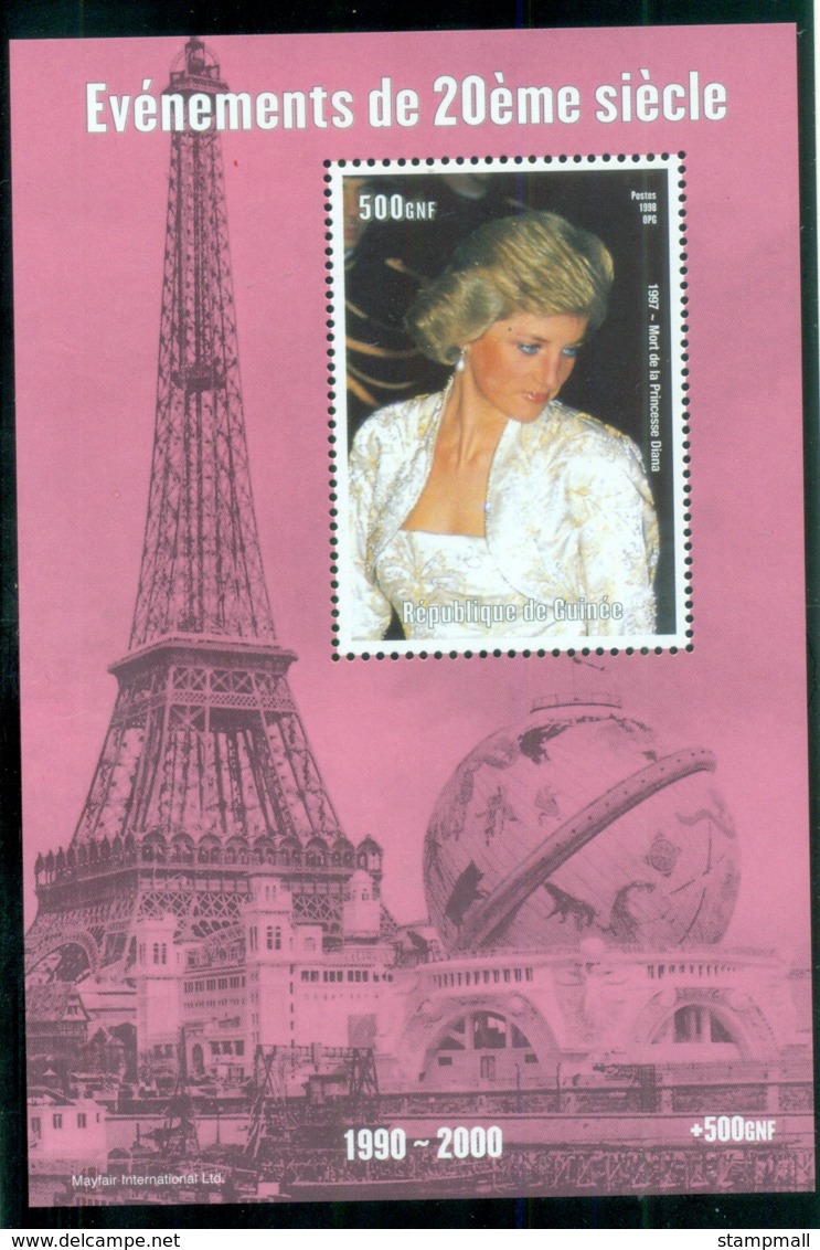 Guinee 2000 Princess Diana In Memoriam, Regal In Ivory Ensemble, Eifel Tower MS MUH - Guinea (1958-...)