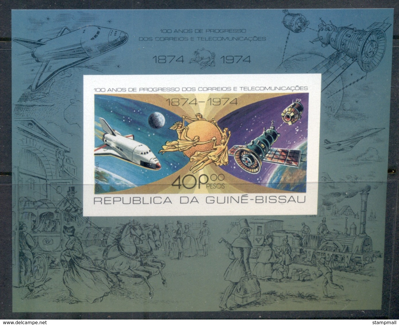 Guinea Bissau 1977 Apollo-Soyuz Joint Russia/USA Space Project, UPU IMPERF MS MUH - Guinea-Bissau