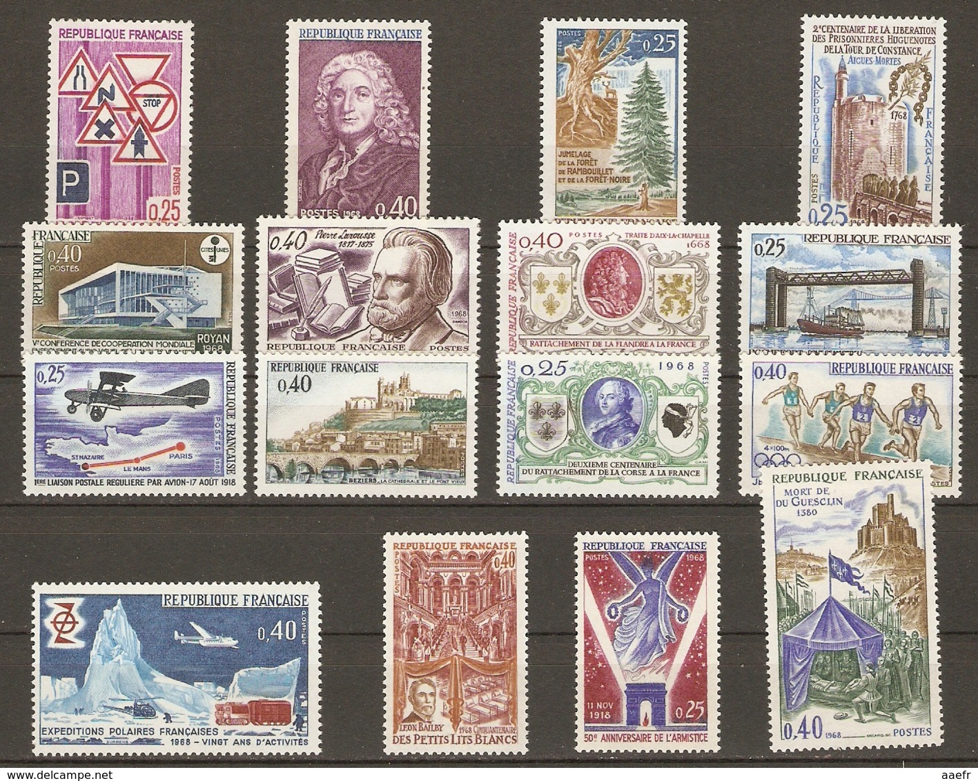 France 1968 - Petit Lot De 16 MNH - Larousse - Royan - Rambouillet - Armistice - Le Sage - Expéditions Polaires - JO Mex - Vrac (max 999 Timbres)