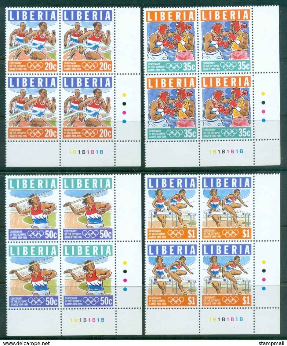 Liberia 1996 Modern Olympic Games Centenary Cnr Blk4 MUH - Liberia