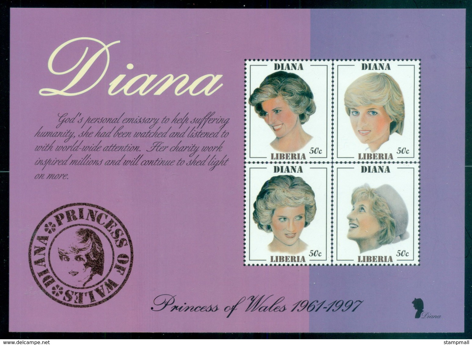 Liberia 1998 Princess Diana In Memoriam, Princess Of Wales MS MUH - Liberia