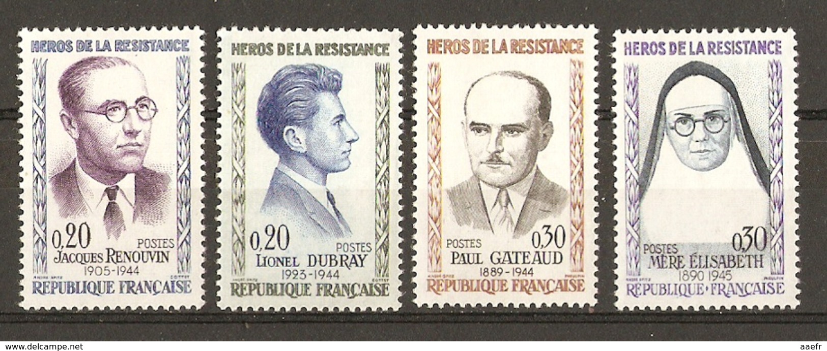 France 1961 - Héros De La Résistance -  Série Complète MNH - 1288/91 - Renouvin - Dubray - Gateaud - Mère Elisabeth - Neufs