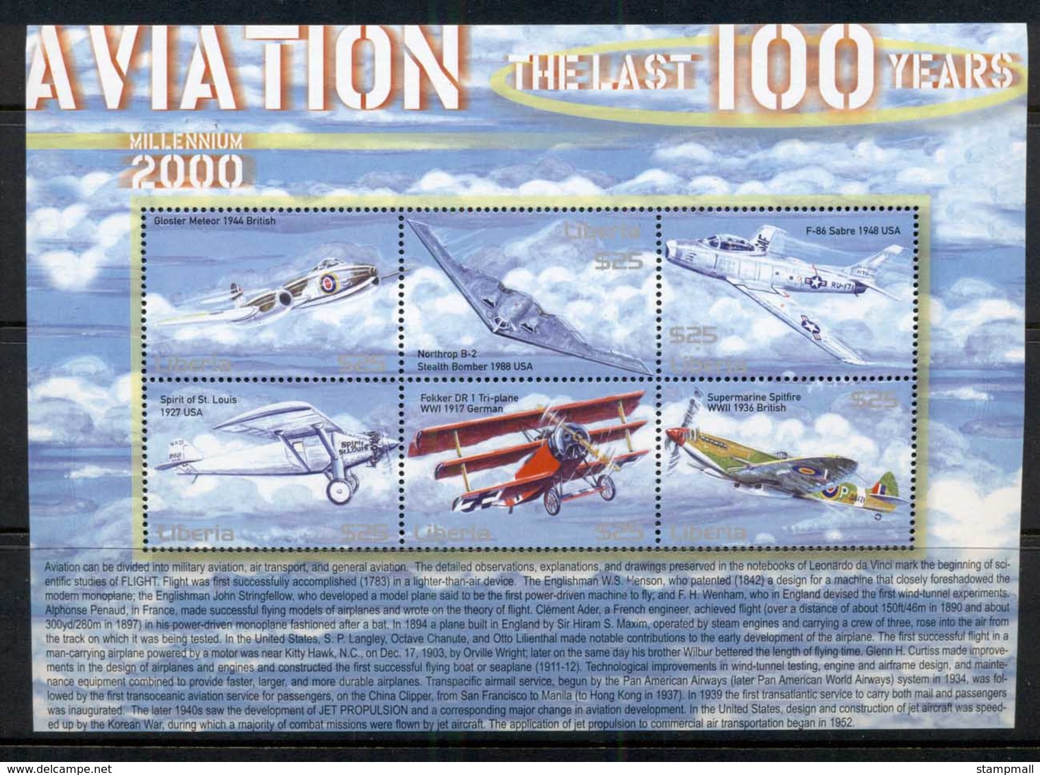 Liberia 2000 Aviation Sheetlet MUH - Liberia
