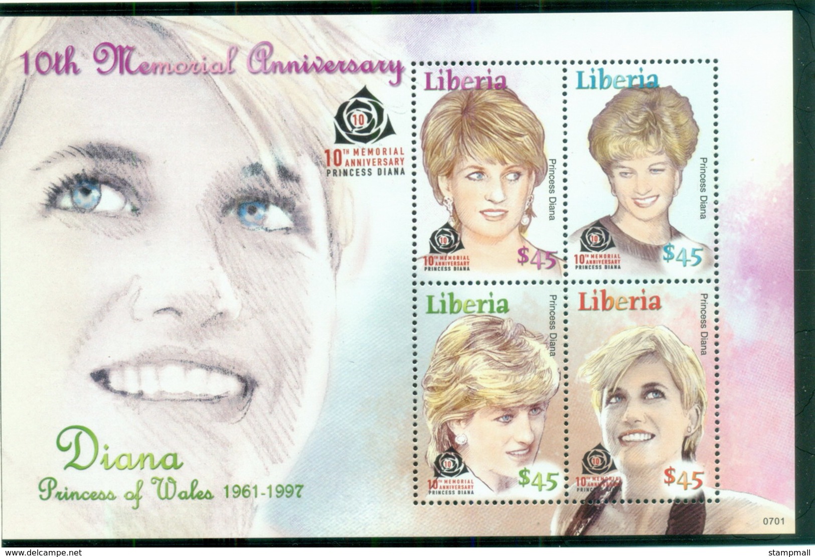 Liberia 2007 Princess Diana In Memoriam, 10th Anniv., Princess Of Wales MS MUH - Liberia