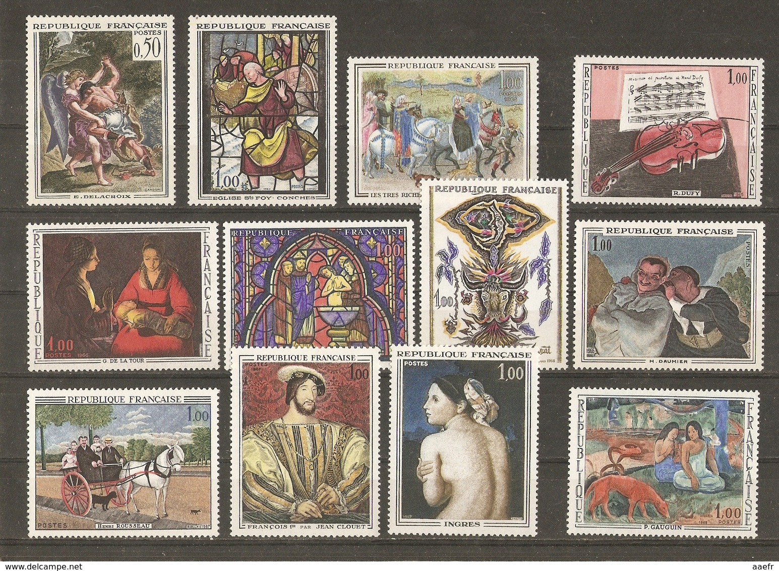 France 1963/71 - Tableaux - Petit Lot De 20 MNH - 2 Séries Complètes 1376/77 (Delacroix) -1586/88A (Seurat/Pasture) - Lots & Kiloware (mixtures) - Max. 999 Stamps