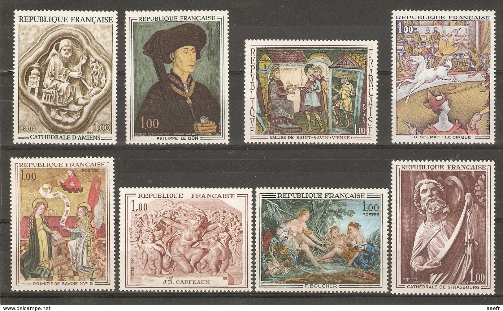 France 1963/71 - Tableaux - Petit Lot De 20 MNH - 2 Séries Complètes 1376/77 (Delacroix) -1586/88A (Seurat/Pasture) - Lots & Kiloware (mixtures) - Max. 999 Stamps