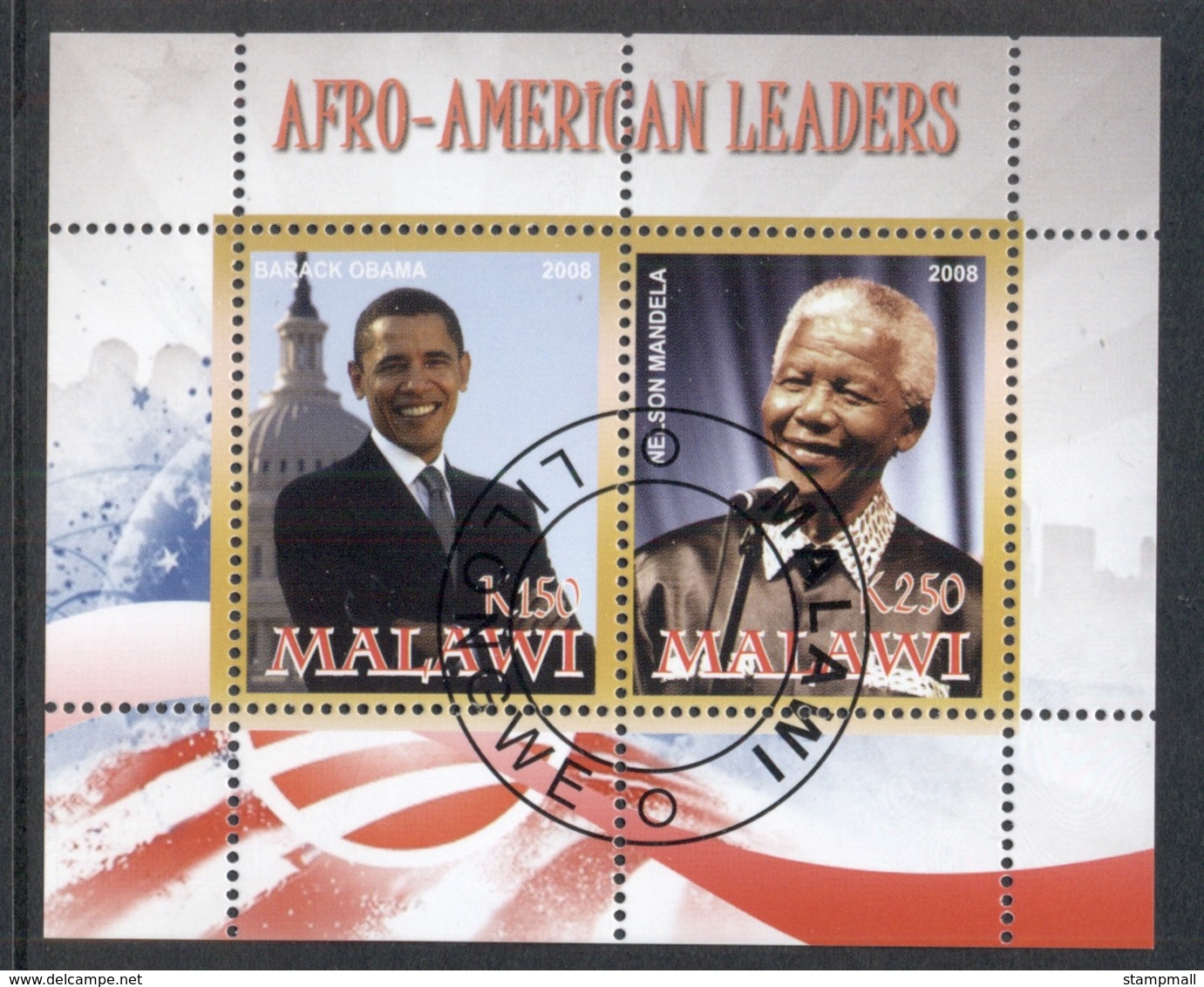 Malawi 2008 Afro-American Leaders, Obama, Mandela MS CTO - Malawi (1964-...)