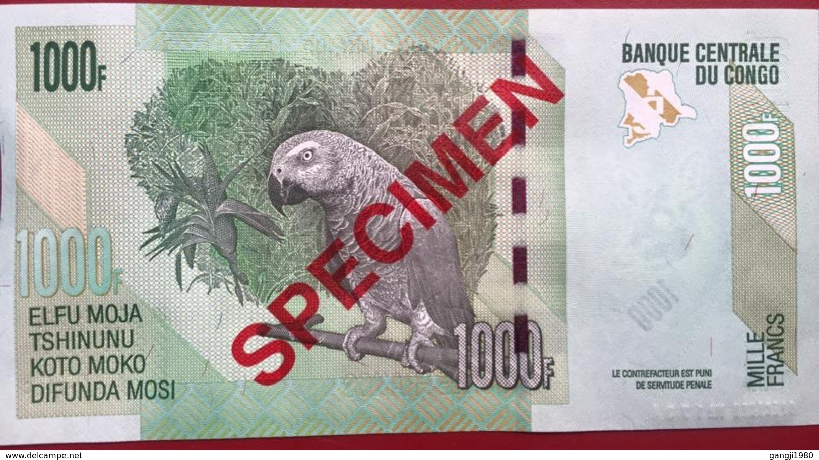 CONGO 1000 FRANK SPECIMEN UNC CONDITION BANKNOTE BIRD . - Democratic Republic Of The Congo & Zaire