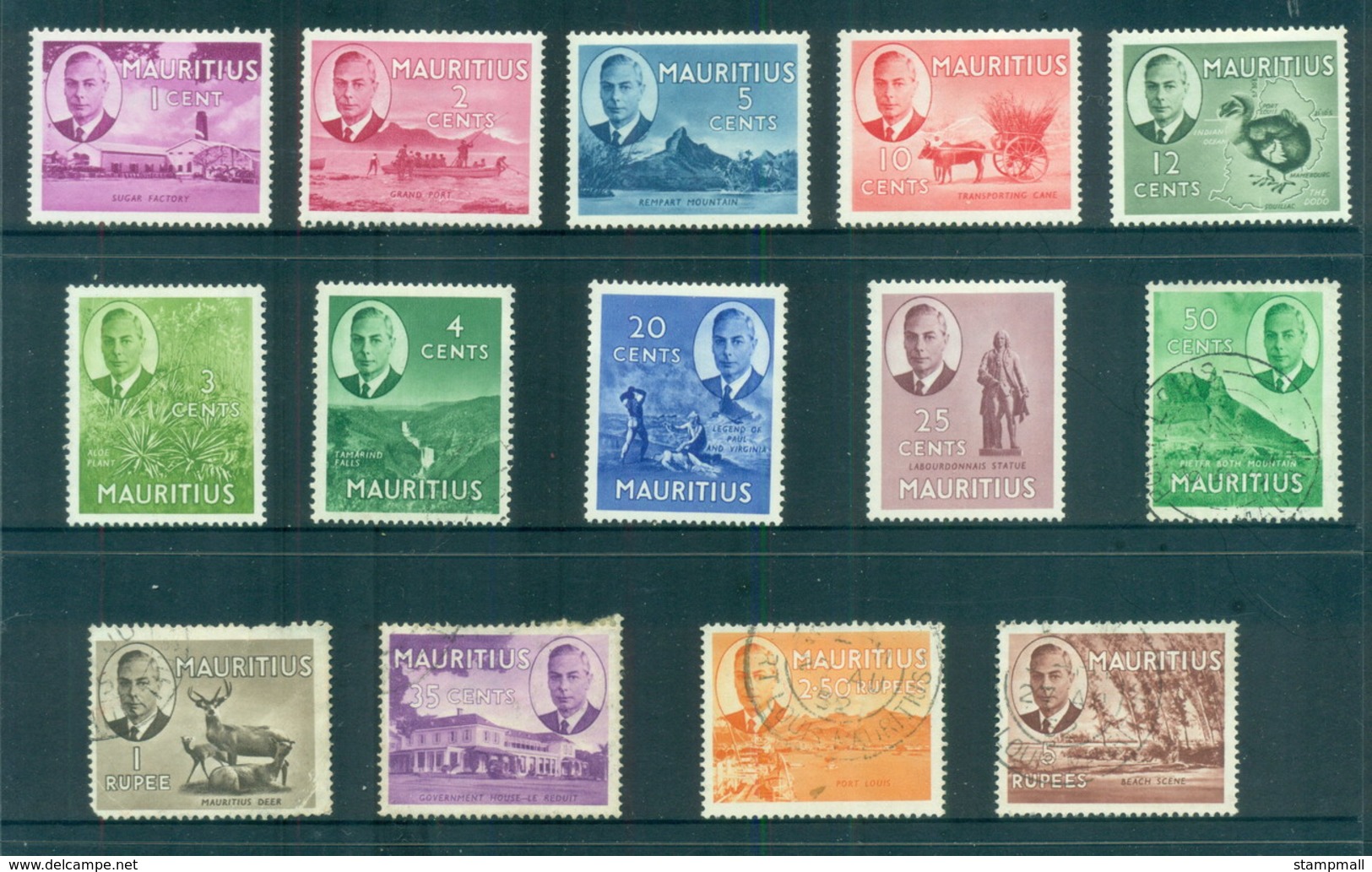 Mauritius 1950 KGVI Pictorials To 5r (1r Faulty) MLH/FU - Mauritius (1968-...)