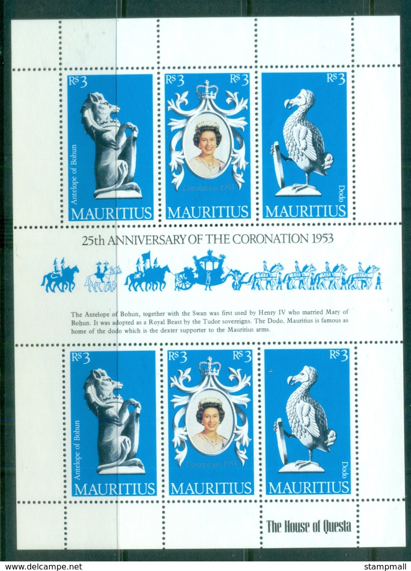 Mauritius 1978 QEII Coronation 25th Anniv MS MUH - Mauritius (1968-...)