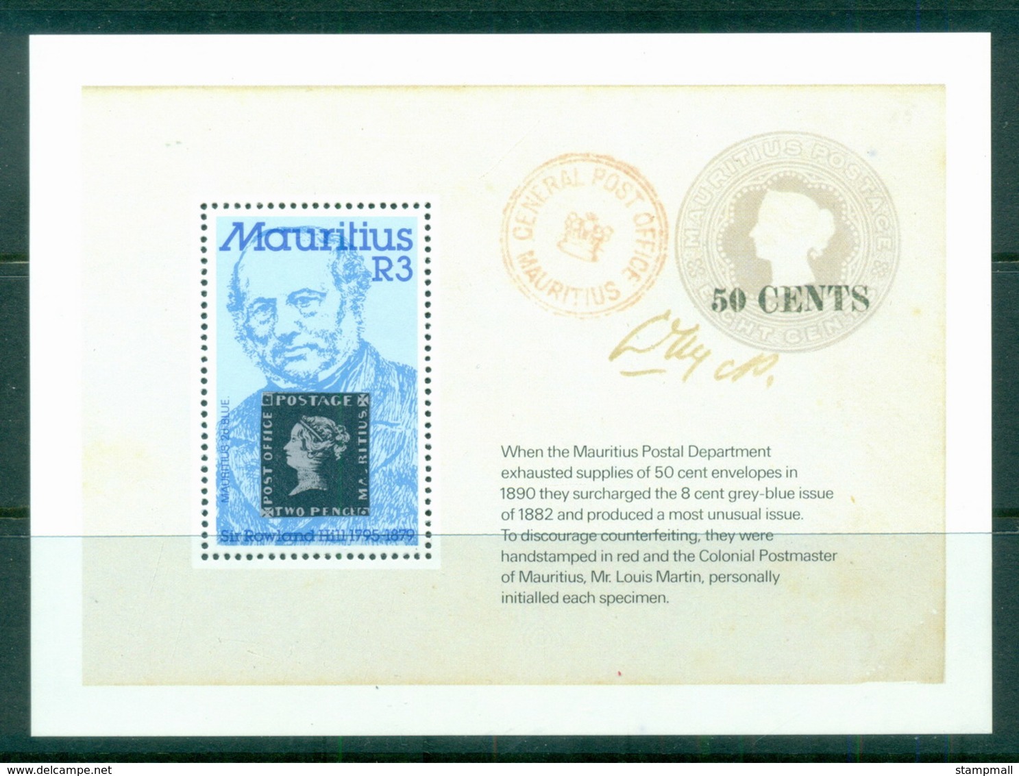 Mauritius 1979 Rowland Hill MS MUH - Mauritius (1968-...)