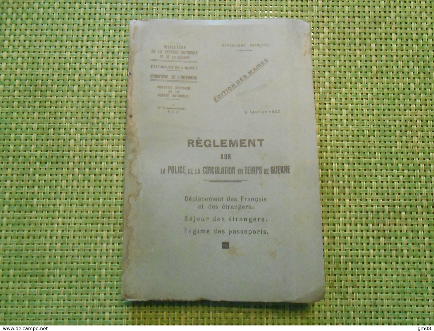 Militaria. Ministère De La Guerre. Réglement Sur La Circulation En Temps De Guerre. 1937. - Other & Unclassified