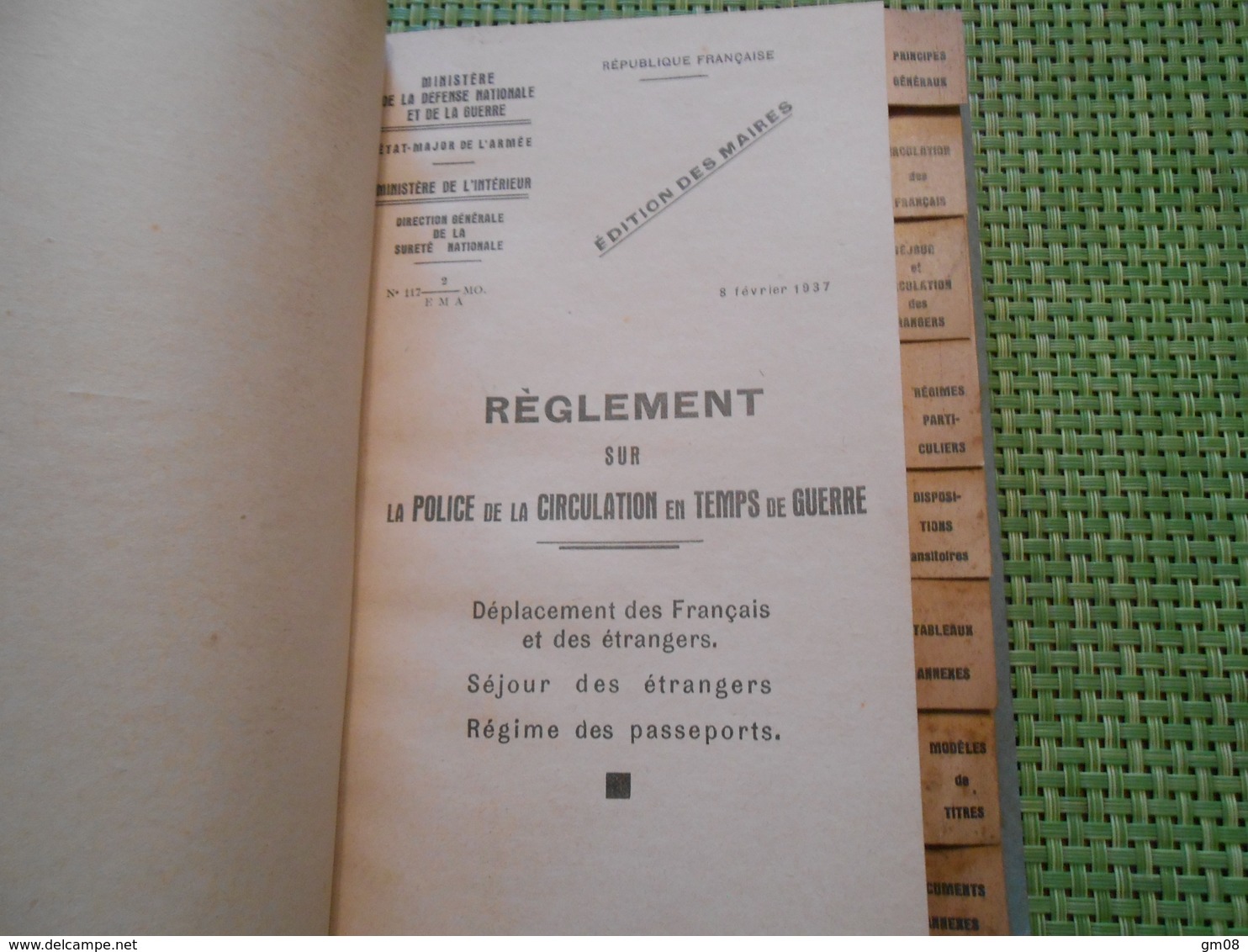 Militaria. Ministère De La Guerre. Réglement Sur La Circulation En Temps De Guerre. 1937. - Other & Unclassified