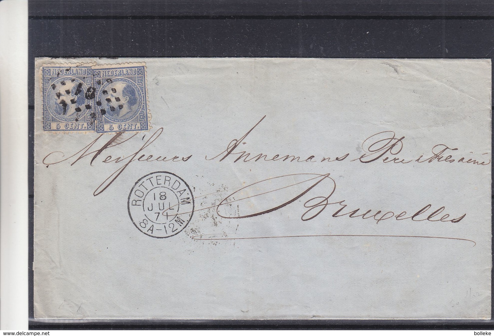 Pays Bas - Lettre De 1871 - Oblit Rotterdam - Exp Vers Bruxelles - Cachet Hollande Par Nord - - Covers & Documents