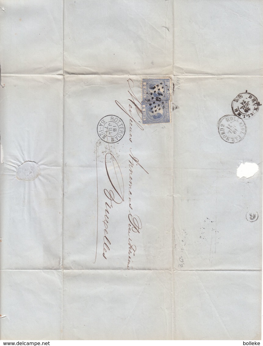 Pays Bas - Lettre De 1871 - Oblit Rotterdam - Exp Vers Bruxelles - Cachet Hollande Par Nord - - Covers & Documents