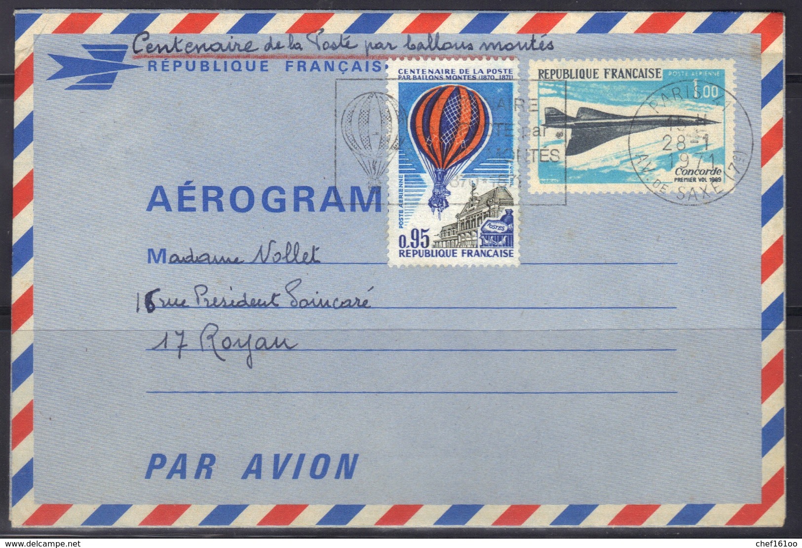 Aérogramme Avec Complément D'affranchissement, Arrivée Betz (Oise), 1971. - Aérogrammes