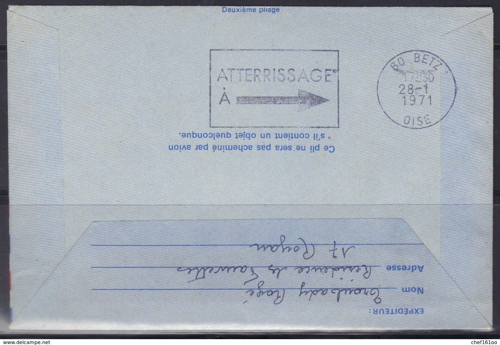 Aérogramme Avec Complément D'affranchissement, Arrivée Betz (Oise), 1971. - Aérogrammes