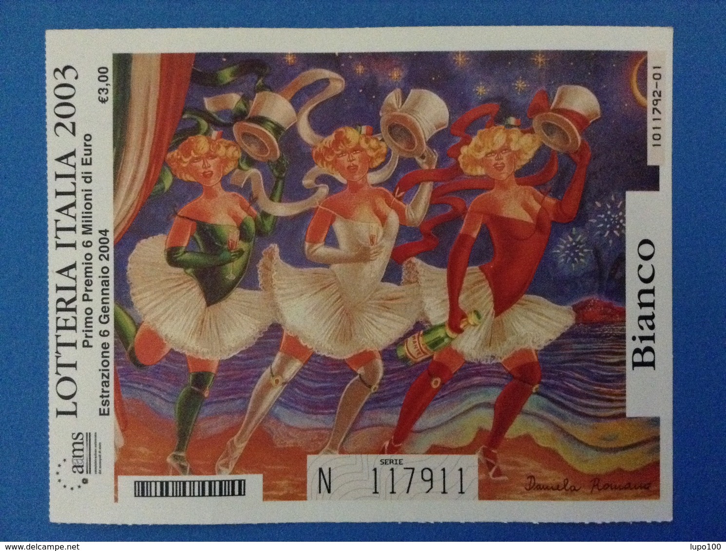 2003 BIGLIETTO LOTTERIA NAZIONALE ITALIA ESTRAZIONE 2004 COLORE BIANCO - Lottery Tickets