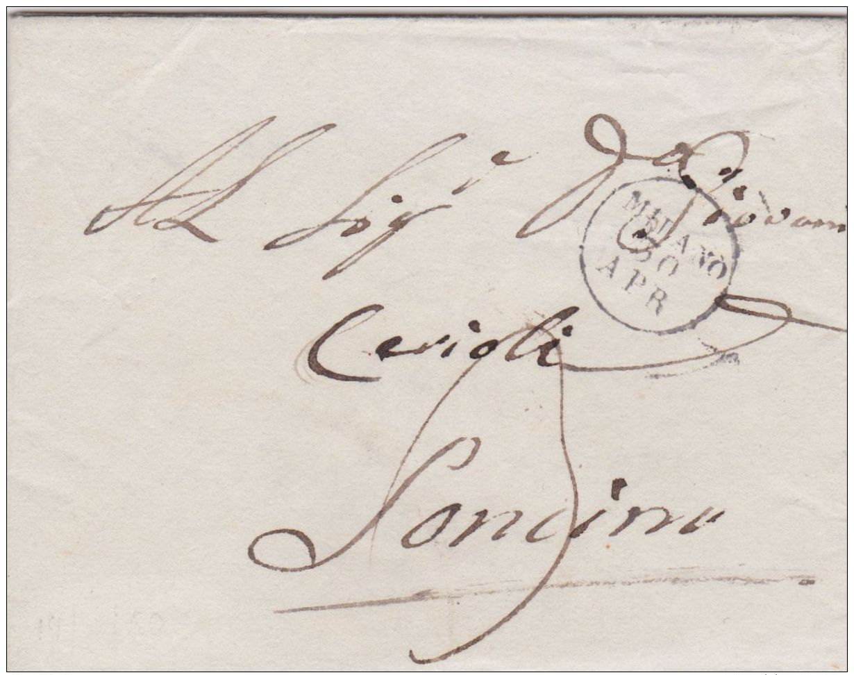 1850 LOMBARDO VENETO MILANO In Cerchio (29.4) Su Lettera Completa Di Testo - ...-1850 Préphilatélie