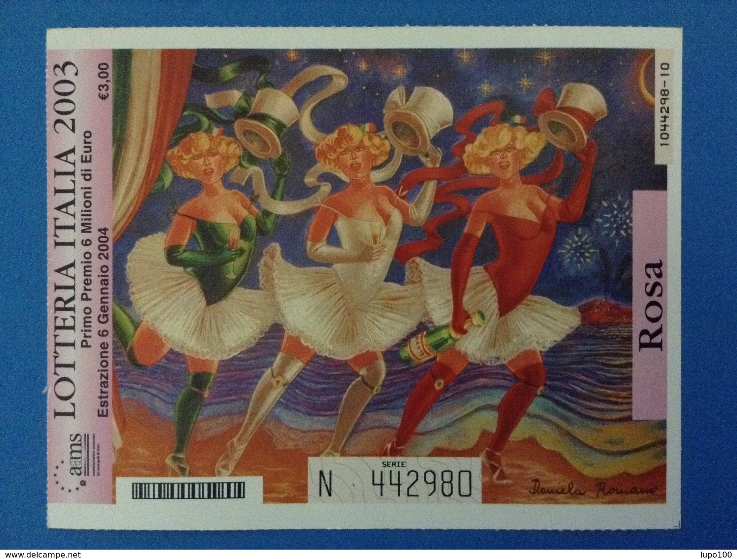 2003 BIGLIETTO LOTTERIA NAZIONALE ITALIA ESTRAZIONE 2004 COLORE ROSA - Lottery Tickets