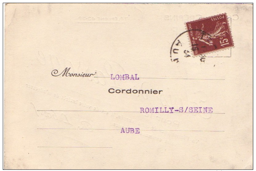 FRANCE : 1934 - Avis De Passage De Troyes Pour Romilly-sur-Seine - Cuirs Et Crépins - Cordonnerie - Lettres & Documents