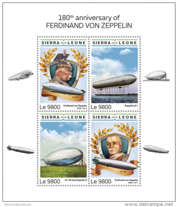 Sierra Leone  2018    Ferdinand Von Zeppelin    S201808 - Sierra Leone (1961-...)