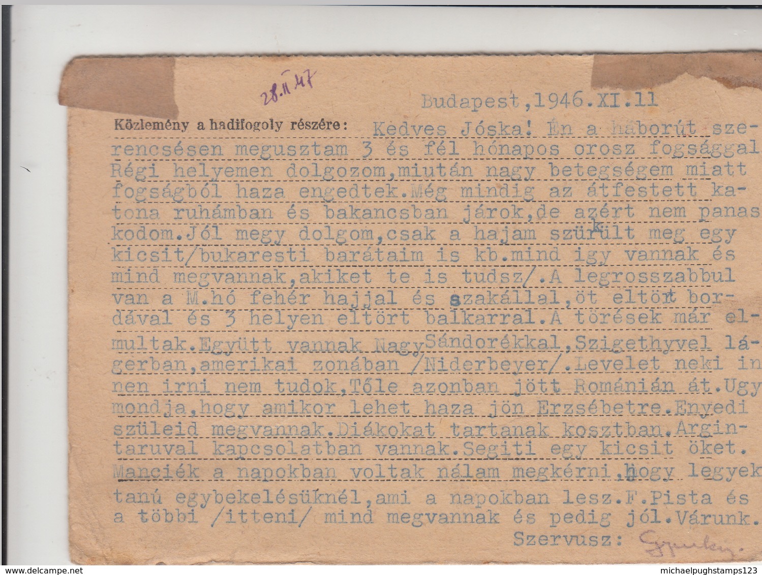 Hungary / Red Cross Stationery / Post War P.O.W. Mail / Russia / Censorship - Other & Unclassified