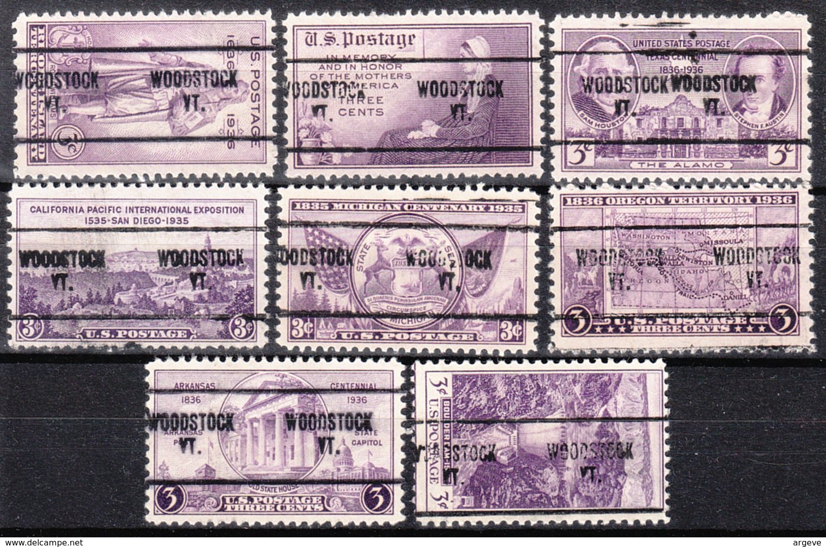 USA Precancel Vorausentwertung Preo, Locals Vermont, Woodstock 704, 8 Diff. Commemorative Stamps - Préoblitérés