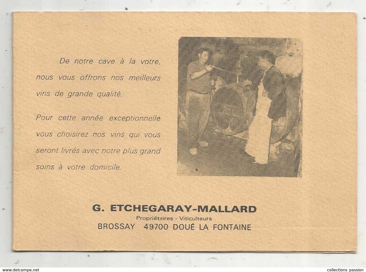 Carte De Visite 4 Pages , Vins , G. Etchegaray-Mallard , Viticulteurs , 49 , Doué La Fontaine , Tarif, 3 Scans - Visiting Cards