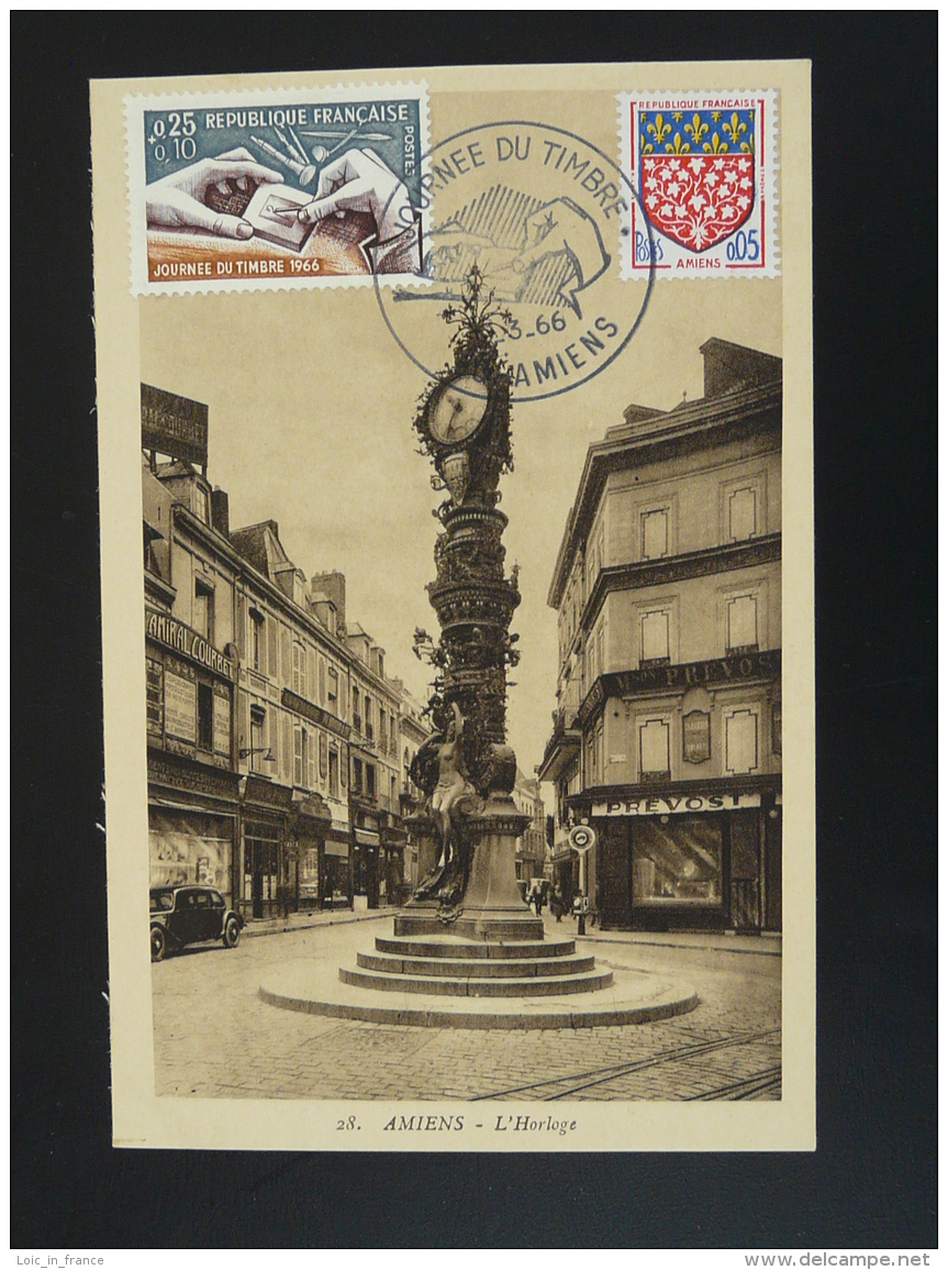 Carte Postcard Horloge Journée Du Timbre 80 Amiens Somme 1966 - Horlogerie
